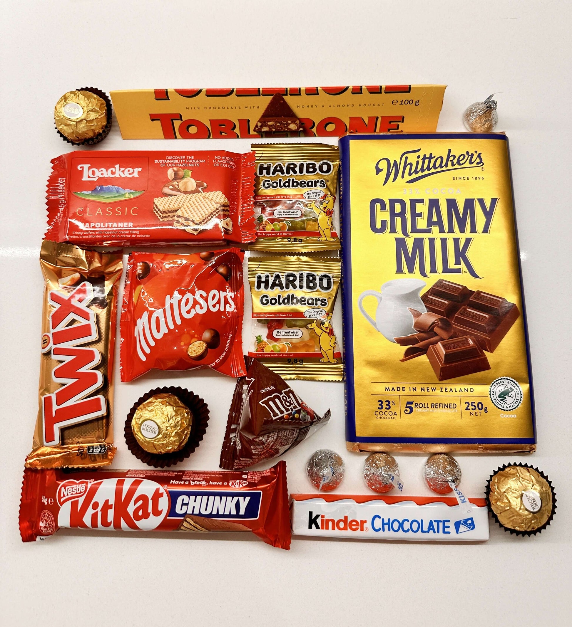 Chocolates, Whittaker's, Loacker, Haribo, Mars, Kinder, Ferrero, Nestle, Toblerone, Hershey's